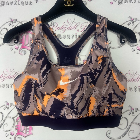 Nike dri fit sports bra orange grey purple white camo style logo front stretchy - Picture 3 of 8